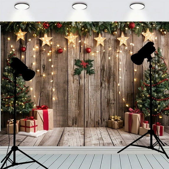 Wood Floor Window Background Christmas Day Fireplace Living Room ration Family Party New Year Photography Backdrops AC-11