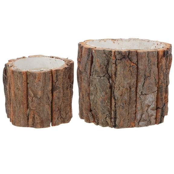 Supvox Light Brown Tree Stump Planter, Rustic Wood Bark Flower Pot for Home Decor, 6Pcs