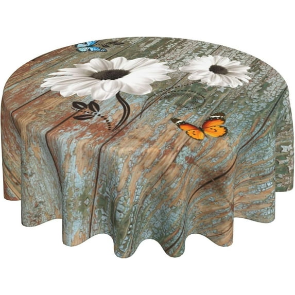 Wood Flower Round Tablecloth 60 Inch Washable Reusable Decoration Table Cover for Kitchen Party