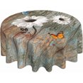 thumbnail image 1 of Wood Flower Round Tablecloth 60 Inch Washable Reusable Decoration Table Cover for Kitchen Party, 1 of 6