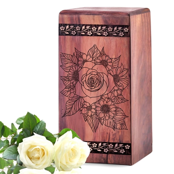 Wood Flower Themed Urn for Ashes, Funeral Boxes for Human Ash, Memorial Urns for Family, Small Keepsake Urn for Male and Female, Tiny Urns -
