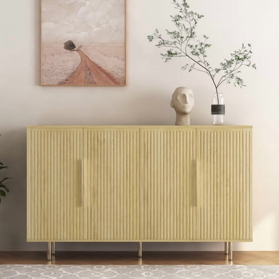 Wood Fluted Buffet Cabinet With Storage Modern Sideboard Credenza Accent Console Table With Adjustable Shelves For Living Dining Room Entryway