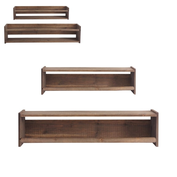 Wood Folating Wall Shelf Dark Stain Set of 2