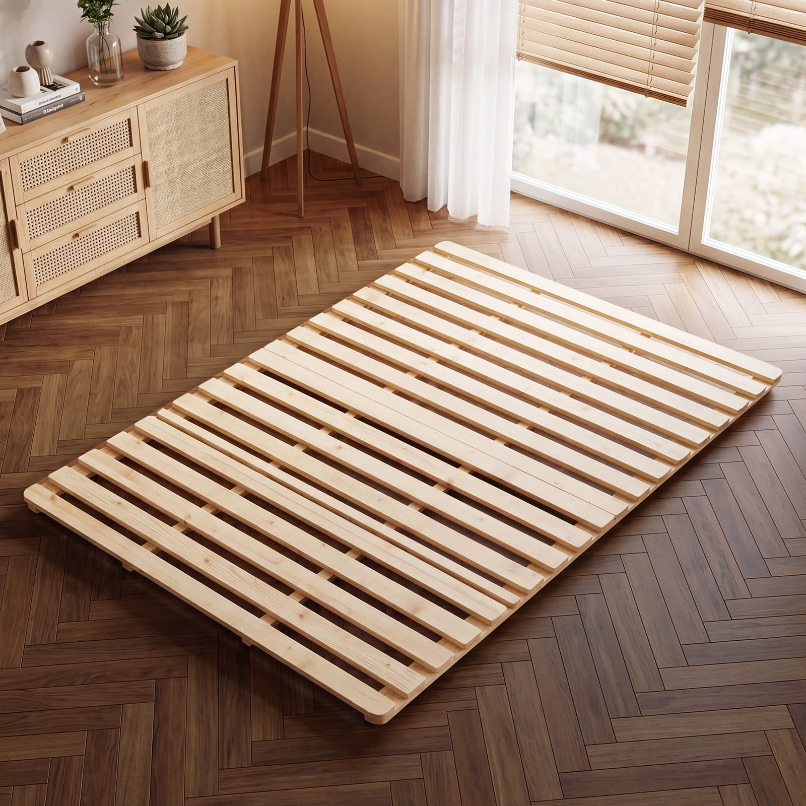 MOPHOTO Japanese Tatami Mat,Foldable Slatted Bed,Tatami Bed Frame,Breathable Floor Sleep Bedding for Japanese Floor Futon Mattress(Full-75" x 54")