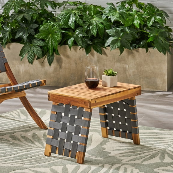 Wood Foldable Table With Water- Strap And Woven Enigma, , 19.91" D X 13.55" W 16.06" H, Instantly Unfoldable Pragmatic In Style Attraction, Easily Applicable