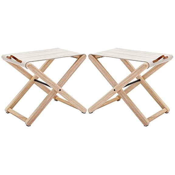 Wood Folding Camping Stools Set of 2, 18.5" Hardwood Portable Fishing Folding Stool with Heavy Duty Metal Support Canvas Camp Stool Foldable Footstool for Outdoor Hiking Picnic BBQ