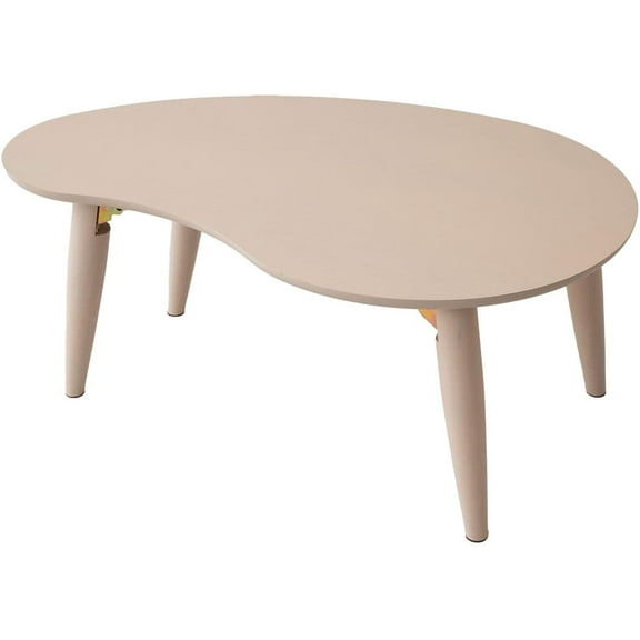 Wood Folding Coffee Table Pear-Shaped (31.5"x20.5") White, Floor Sitting Low Table Small Space Minimalist Japanese Tatami Room