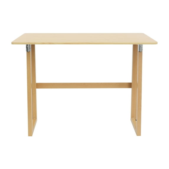 Wood Folding Desk Foldable Computer Desk Mid Century Modern Standing Desks Portable Writing Table for Home Office Bedroom Study Room Small Spaces, Wood Color