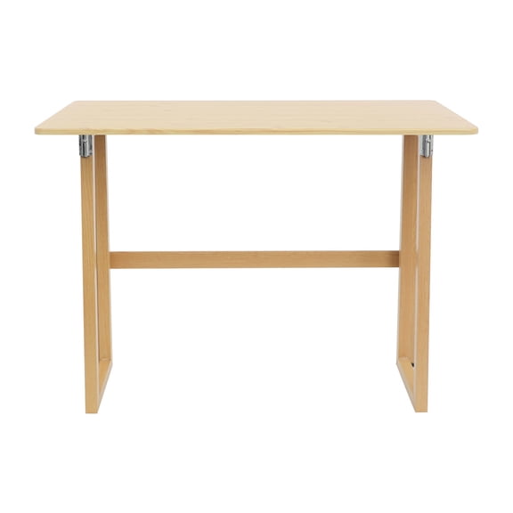 Wood Folding Desk Foldable Computer Desk Mid Century Modern Standing Desks Portable Writing Table for Home Office Bedroom Study Room Small Spaces, Wood Color