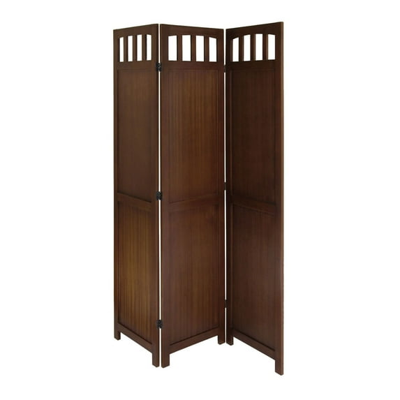 Wood Folding Screen 3-Panel - Walnut Room Divider, Portable Privacy Screen, 70"H