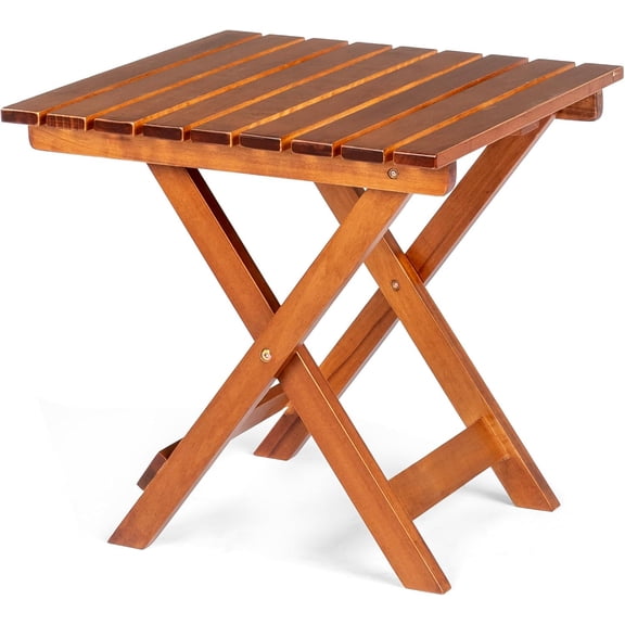 Wood Folding Side Table, Portable & Lightweight for Camping, Outdoor, Indoor, Patio, Porch, Balcony - Square, Teak