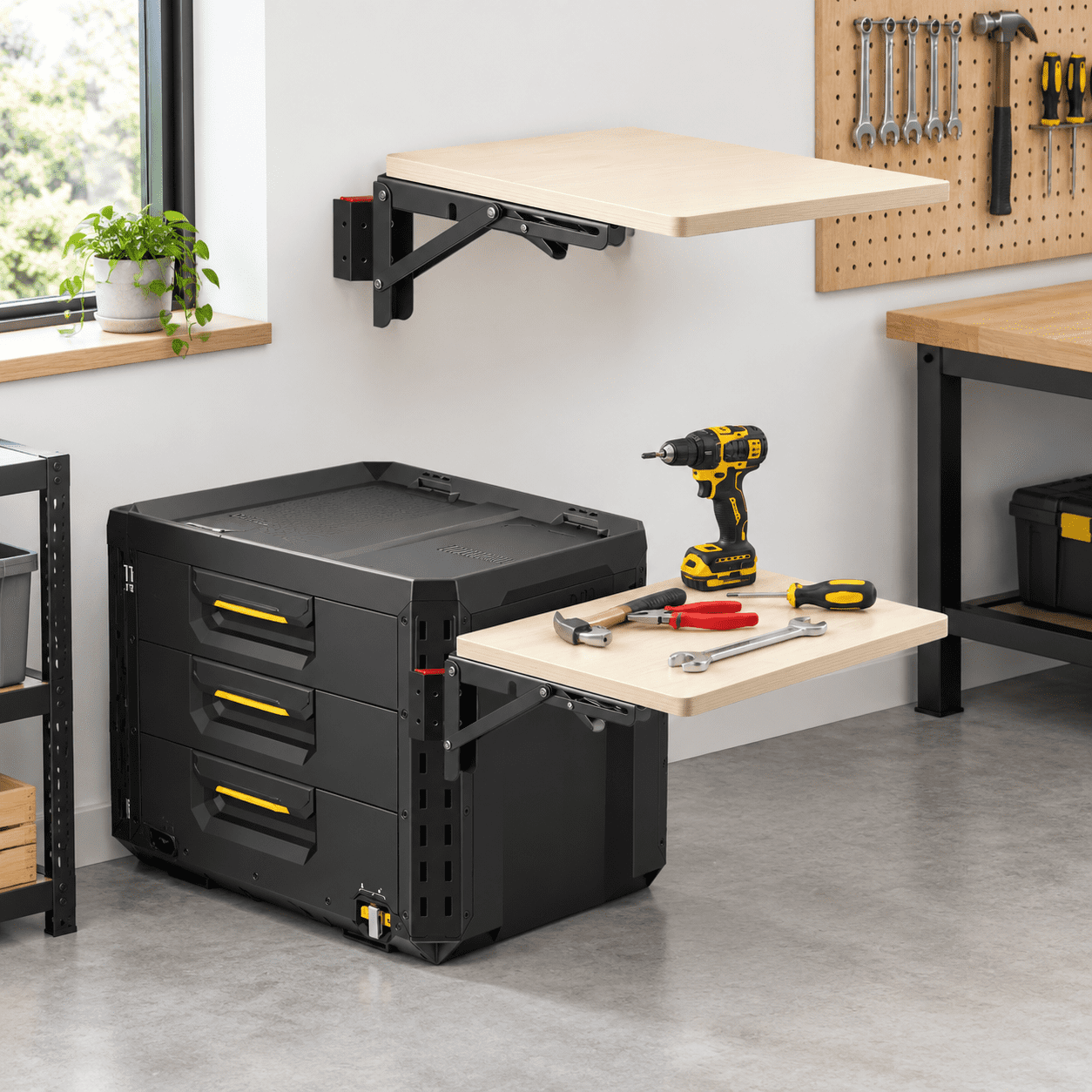 Modular Storage Table Wood Folding Work Table, 16.61 x 10.75 x 2.48 Inch, Portable Side ...