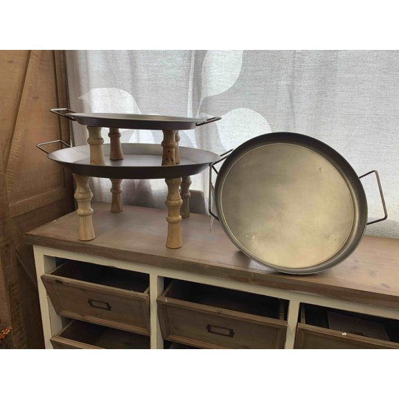 Wood Footed Metal Tray Display Riser, Set of 3