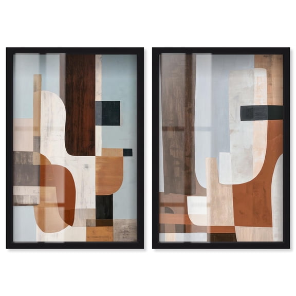 Wood Forms Duo Shadowbox Print Brown Wall Art Set by Art Remedy, Black Frame, 10 x 15