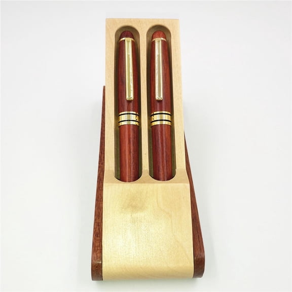 Wood Fountain Pen Display Box Holder Pen Storage Organizer for 2 Pens Office Supplies Desktop Organizer Desk Decoration Christmas Gift Idea