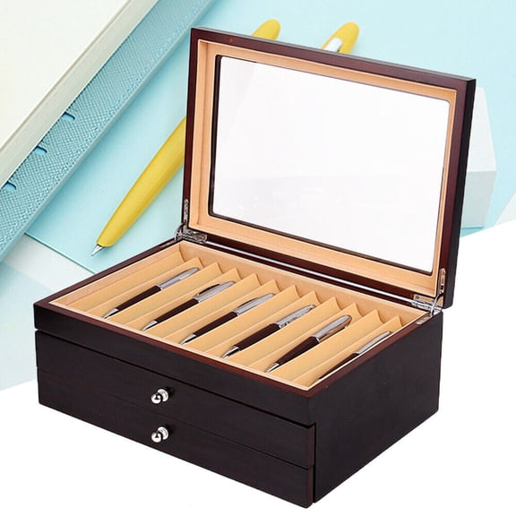 Wooden Fountain Pen Display Case, 34 Slots Storage Holder Collector Organizer Box