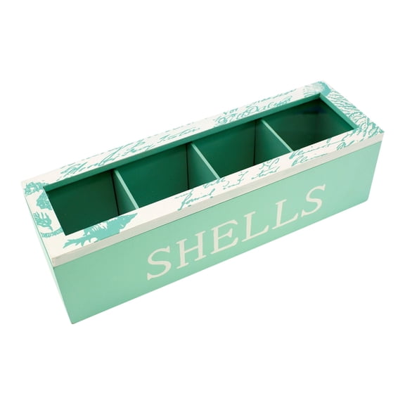 Wood Four-Part Compartment Seashells Keepsake 11 Inches Collection Box