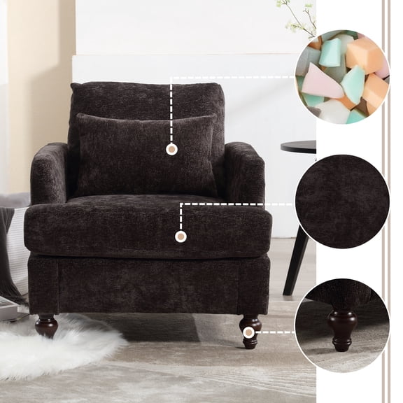 Wood Frame Armchair, Modern Accent Chair Lounge Chair for Living Room,Tufted Club Chair, Mid Century Modern Arm Chairs with Studded, Solid Wood Frame, for Bedroom, Reading (Black Chenille)