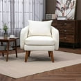 thumbnail image 1 of Wood Frame Armchair, Modern Boucle Upholstered Lounge Chair with Pillow and Thicken Cushion Comfy Single Sofa Chair Leisure Reading Chair Accent Chair for Living Room Bedroom Office, Beige, 1 of 7