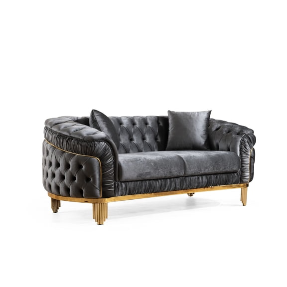 Tufted Velvet and Coil Spring Loveseat - Ideal for Family Gatherings