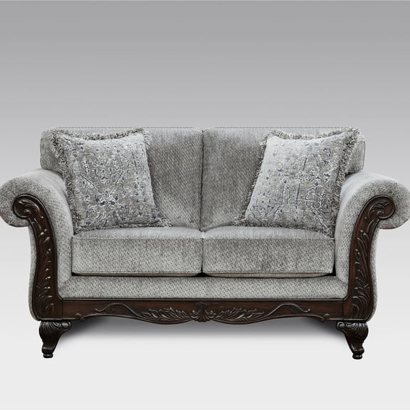 Wood Frame with Carved Details | Rolled Arm Style | Living Room Decor + Adds Warmth