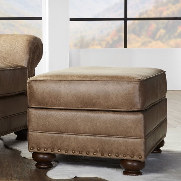 Wood Frame with Espresso Finish - Nailhead Trimmed Base - Home Entertainment - Durable Ottoman