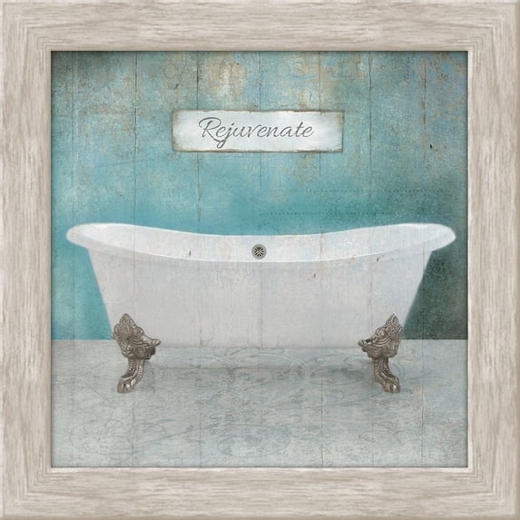 Wood Framed Aqua Bath Poster Print by Victoria Brown