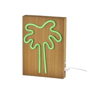Simplee Adesso Wood Base Framed Neon Palm Tree Table/Wall Lamp, Natural Wood Base Grain Finish on Plastic - water transfer, Abs,