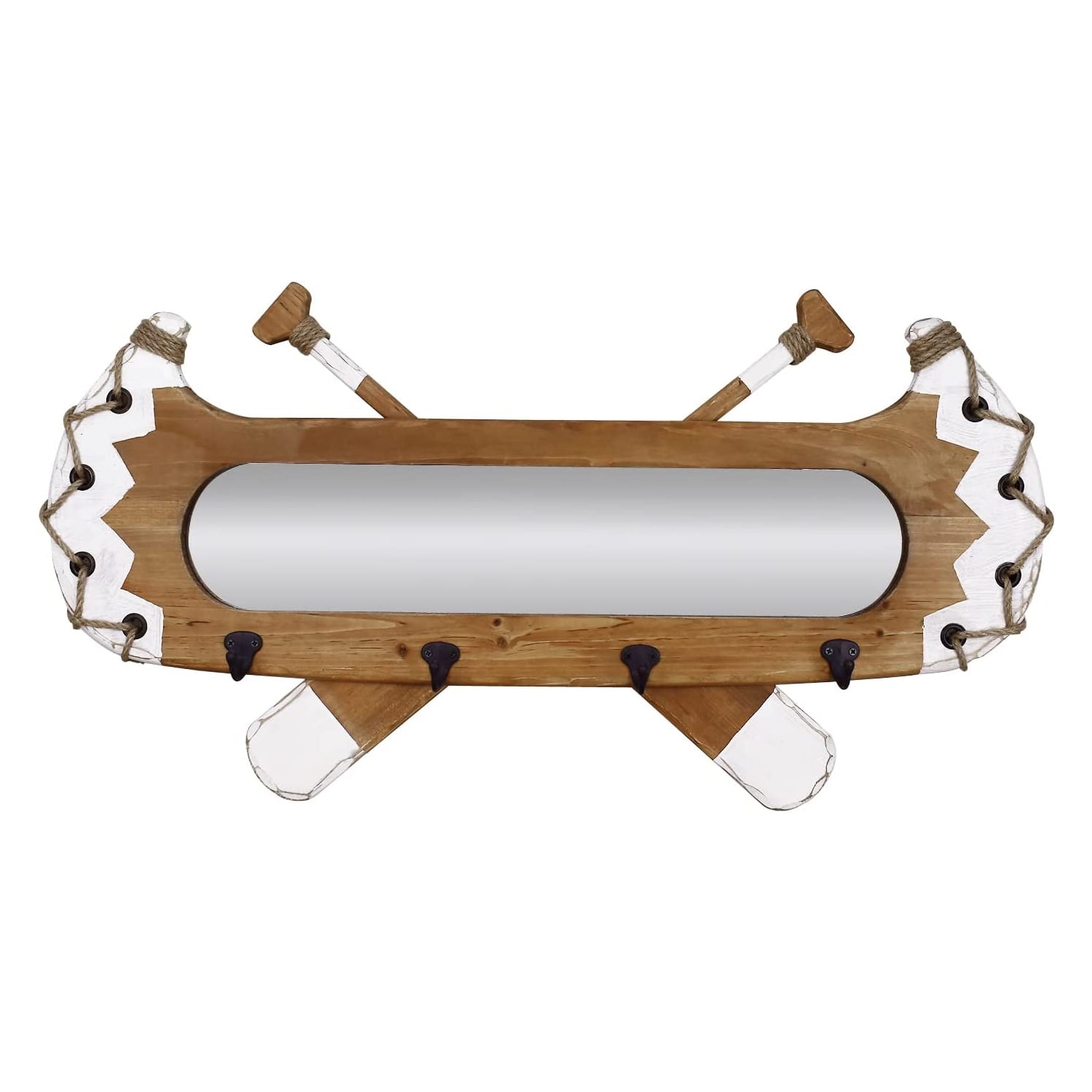 Wood Framed Wall Mirror Decorative Hanging Entryway Mirrors with Hooks ...