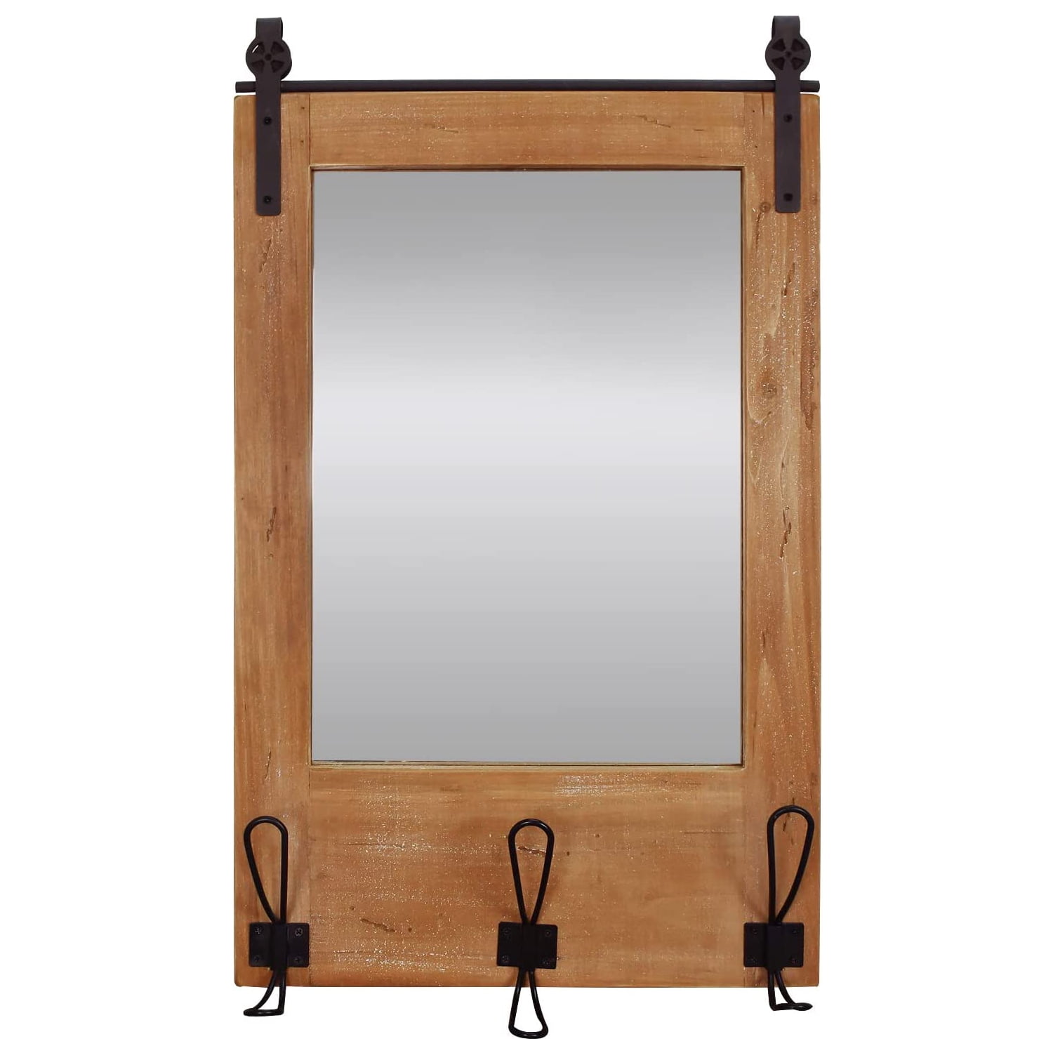 Wood Framed Wall Mirror Decorative Hanging Entryway Mirrors with Hooks ...
