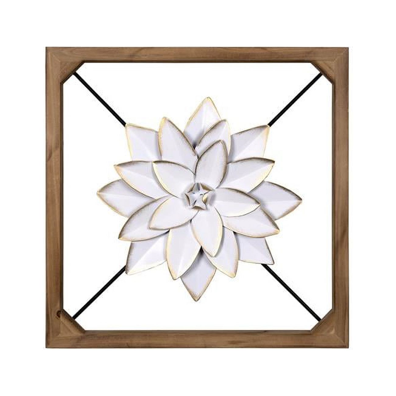 Wood Framed White Metal Flower Wall Decor