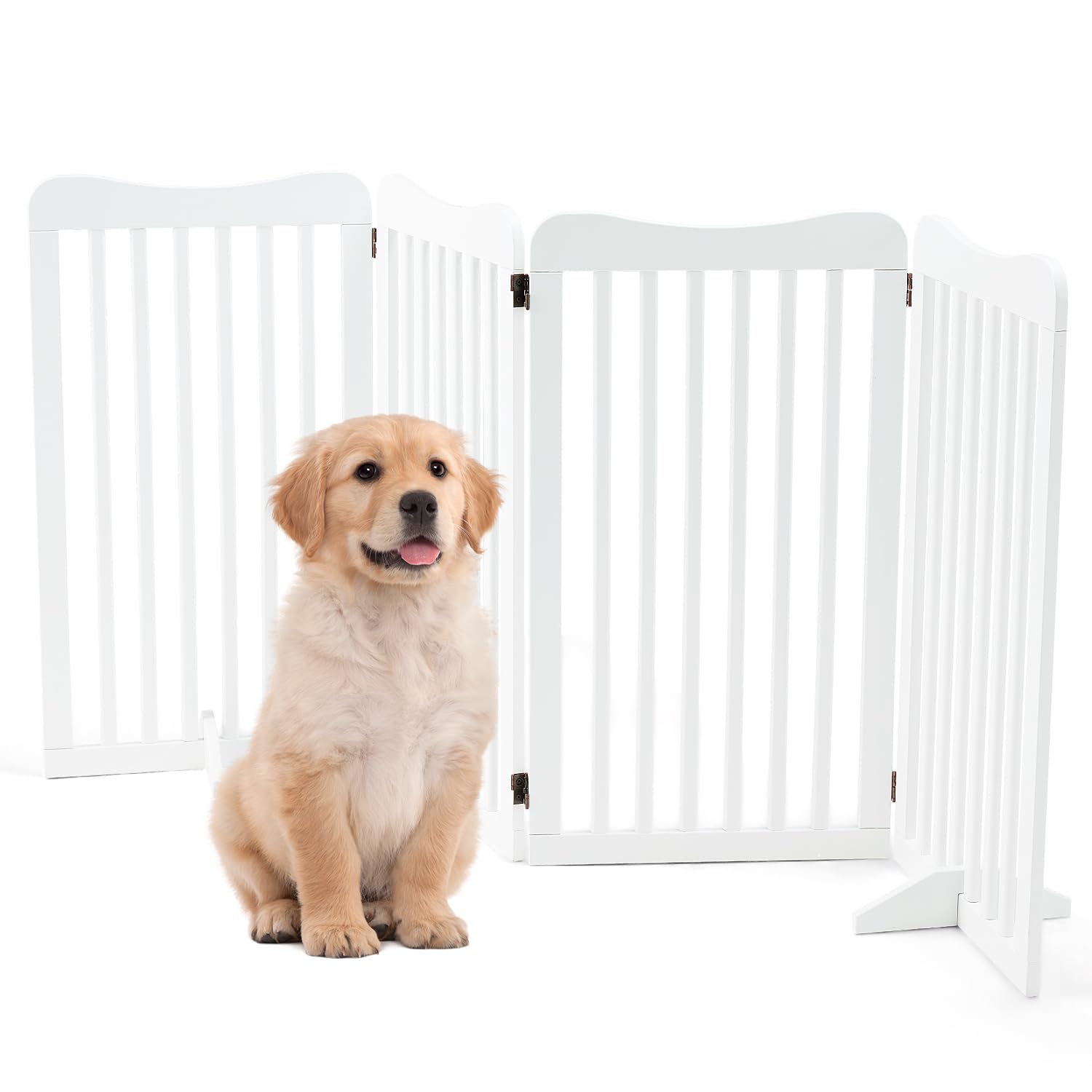 Wood Freestanding Collapsible Pet Gate, 80'' Extra Wide 35'' Tall Dog