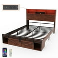 thumbnail image 1 of Wood Full Bed Frame with Headboard & Storage Shelf, Holaki Farmhouse Full Size Platform Bed Frame with Charging Station & LED Lights, No Box Spring Needed, Easy Assembly, Dark Brown, 1 of 10