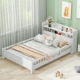 thumbnail image 1 of Wood Full Size Bed Frame with Built-in LED Light,Storage Headboard and Safety Guardrail for Teens Boys Girls,87"x58.1"x31.3",White, 1 of 8