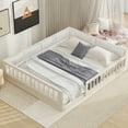 thumbnail image 1 of Wood Full Size Upholstered Platform Bed with Beige Guardrail and Pillow - Safe & Comfortable, 1 of 14