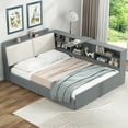 thumbnail image 1 of [Luckynote]Wood Full Size platform bed with Storage Headboard, Shelves and 2 Drawers, Gray, 1 of 10