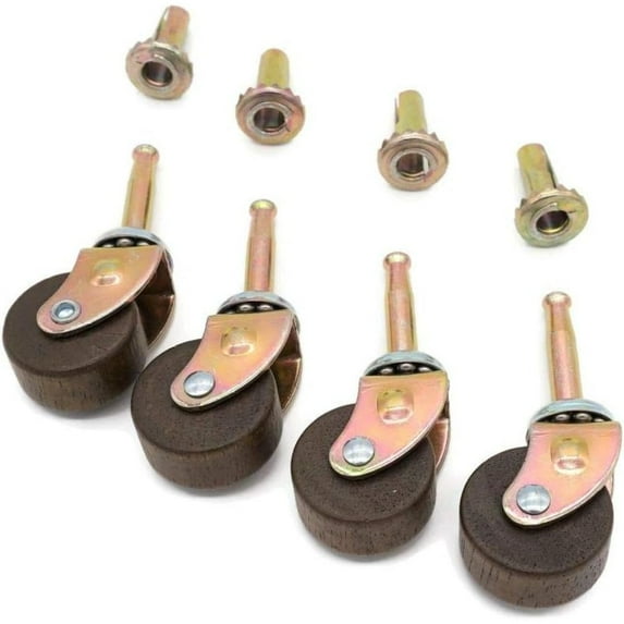 Wood Furniture Casters Antique Furniture Wood Casters Unique Bearing Stem for Easy Swivel Dark Hard Wood Stem Casters Grip Neck Casters Wheels with Inserts, 1 1/4" Wheel, 4 Pack