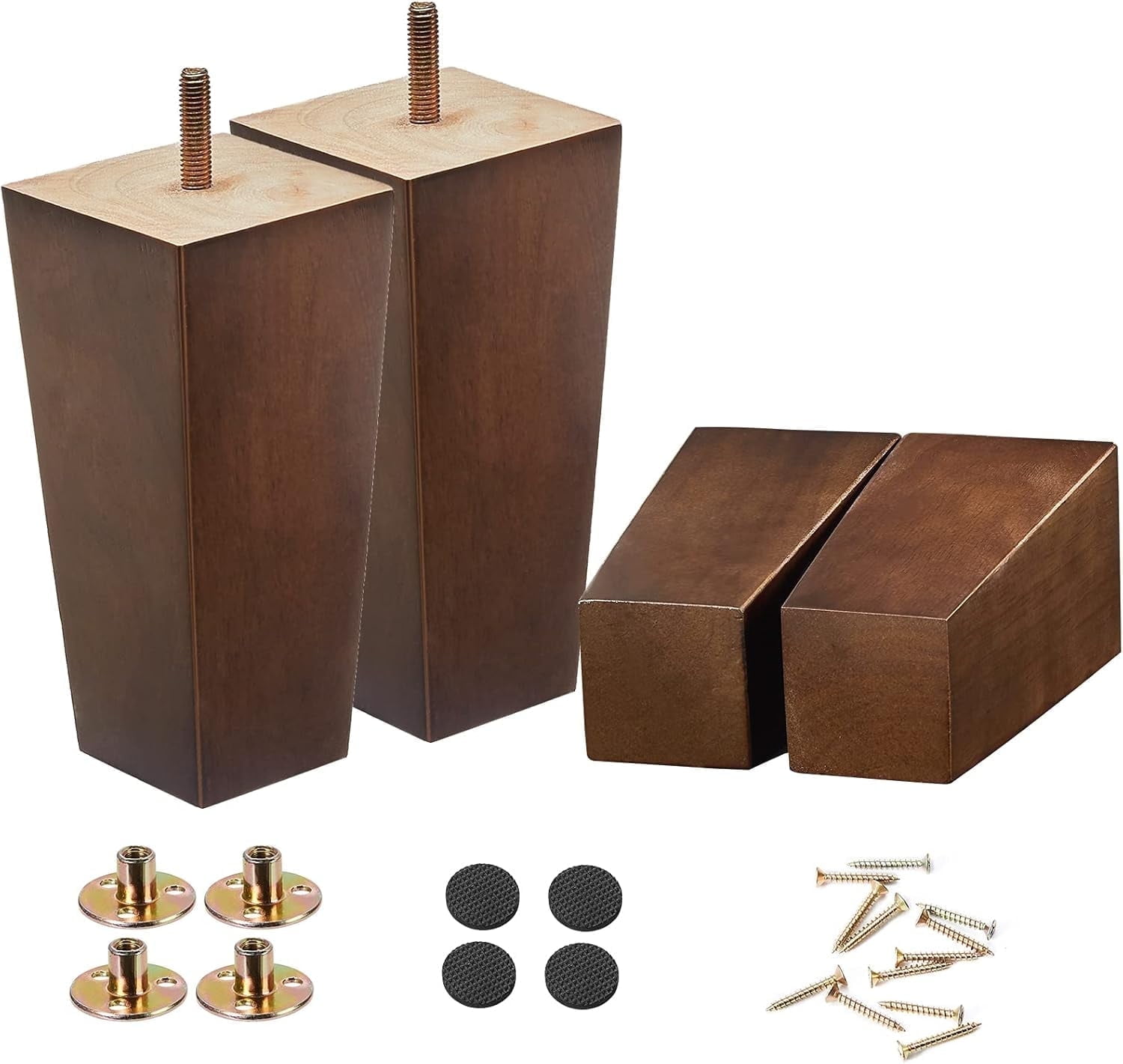 6 Inch Square Brown Rubber Wood Sofa Legs Set of 4