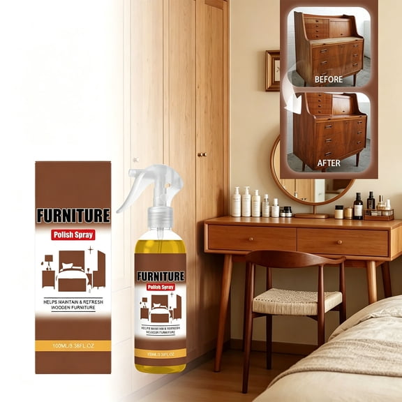 Wood Furniture Polish Spray, Wooden Surface Cleaner, Furniture Restoration Solution, 3-in-1 Clean Polish Care Spray for Cabinet Table Floor Wooden Furniture Daily Maintenance Refinishing