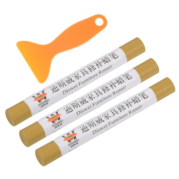Wood Furniture Repair Kit 3pcs Markers with Spatula, Flaxen Yellow