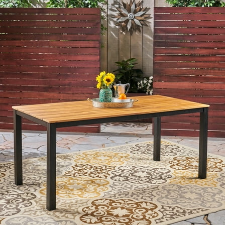Wood Garden Dining Table With Iron Legs, 72.44" X 34" 30 Outdoor Robust Frame, D W 30" H
