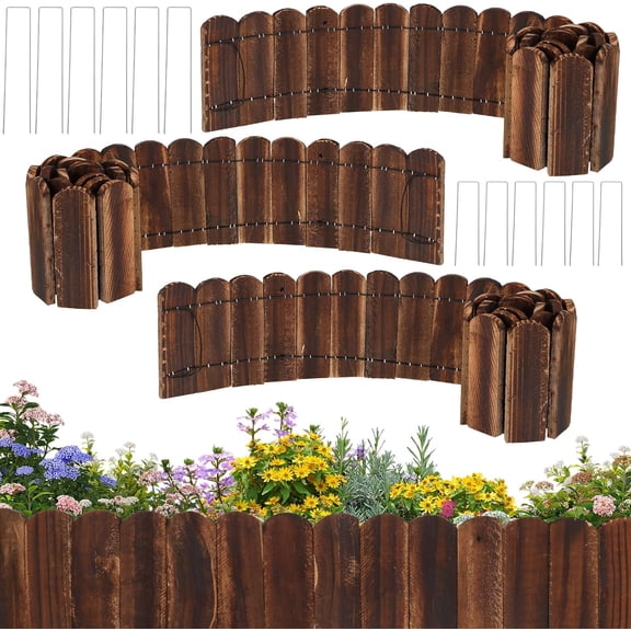 Wood Garden Edging 3 Pack 5.9" H  47" L Flexible Wooden Garden Fence, Decorative Landscape Edging Border for Flower Beds, Lawns, Pathway, Yard