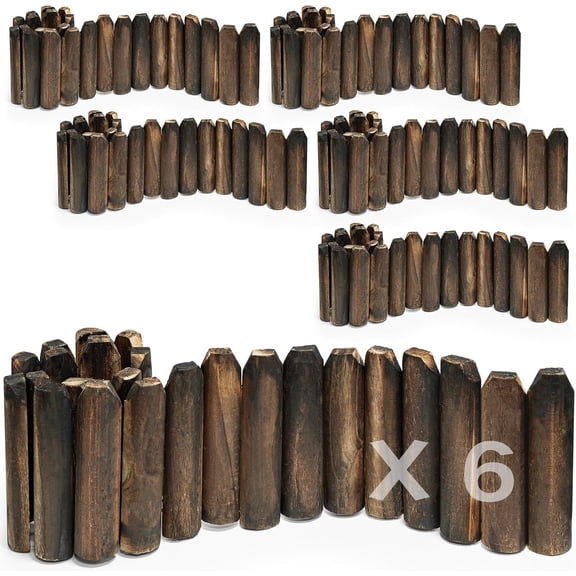 Wood Garden Edging, Wooden Fence Border Decorative Small Picket Panels for Flower Bed Barriers and Landscape Fencing (5.9" H x 47" L, 6 Pack)
