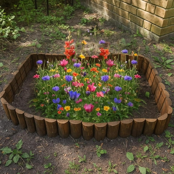 Wood Garden Edging - Wooden Picket Panels for Flower Bed Borders & Landscape Fencing (2 Pack)