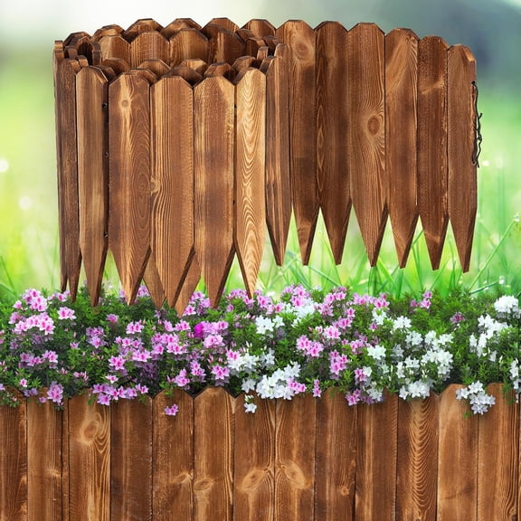 Wood Garden Fence, 11.8in (H) x 13.2ft (L) Wood Garden Edging, Outdoor Decorative Flower Bed Edging Borders for Yard Tree