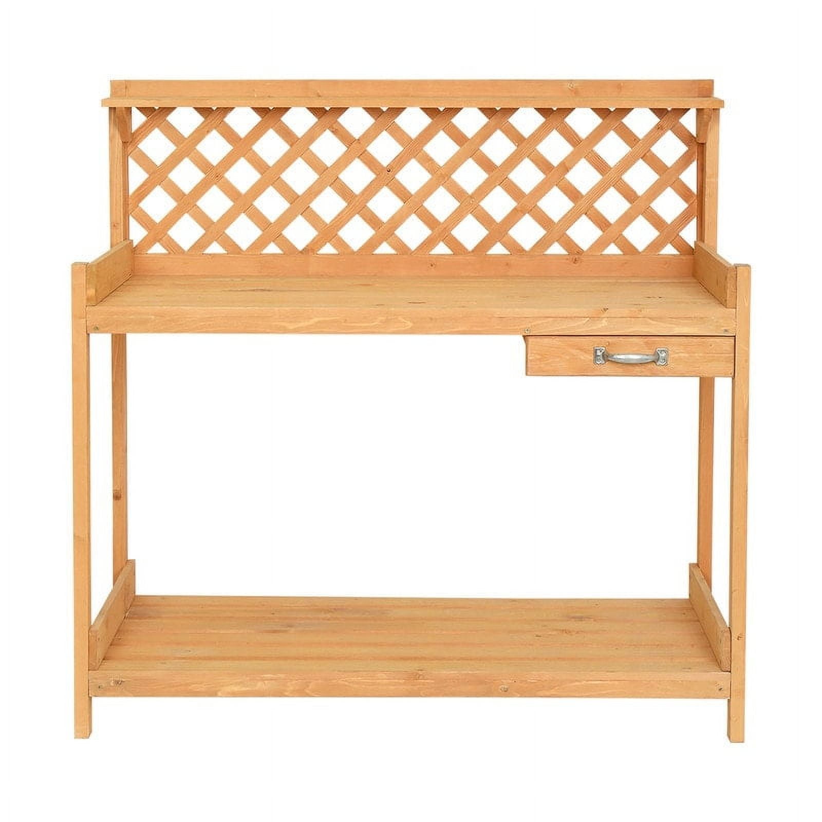 Fir Wood Garden Potting Bench with Drawer in Light Brown