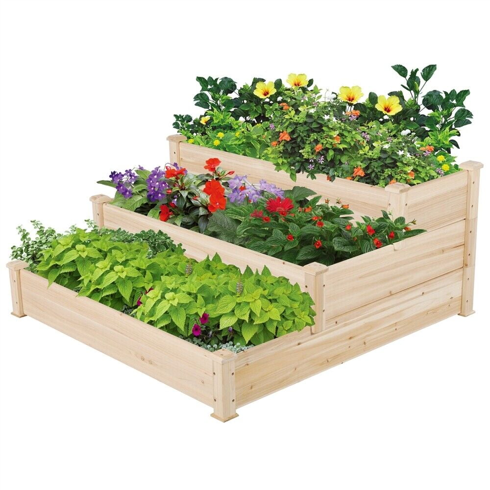 Wood Garden Raised Bed Vegetable Herb Grow Box Elevated Gardening