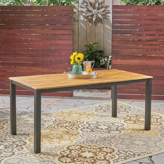 Wood Garden Table With Black Iron Legs, 71.15" Wide X 30" High Modern Outdoor Eating Iron, 34" 30