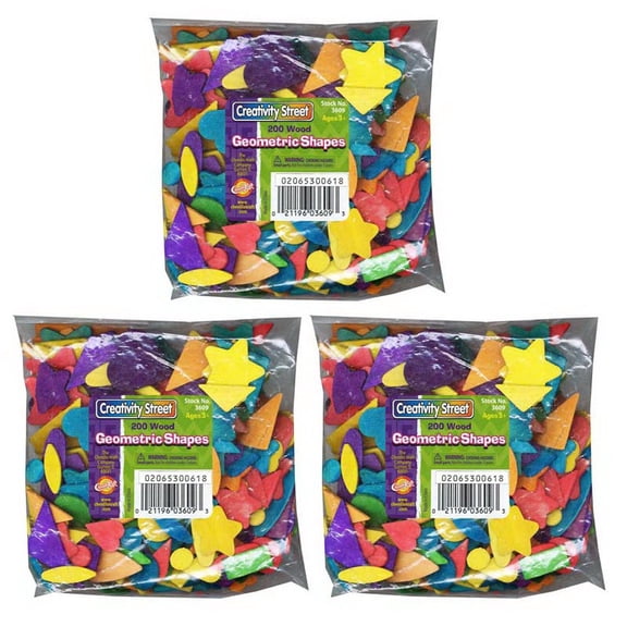Creativity Street Wood Geometric Shapes 1/2" to 2" 200/Pack 3 Packs (CK-3609-3)