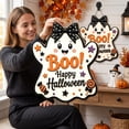 thumbnail image 1 of Wood Ghost Door Hanger with Bow - Halloween Porch Hanging Sign - Fall Wall Decor for Home Entryway Mantel Window - Cute Ghost Decoration with Jute Rope - 1 Pack, 1 of 6